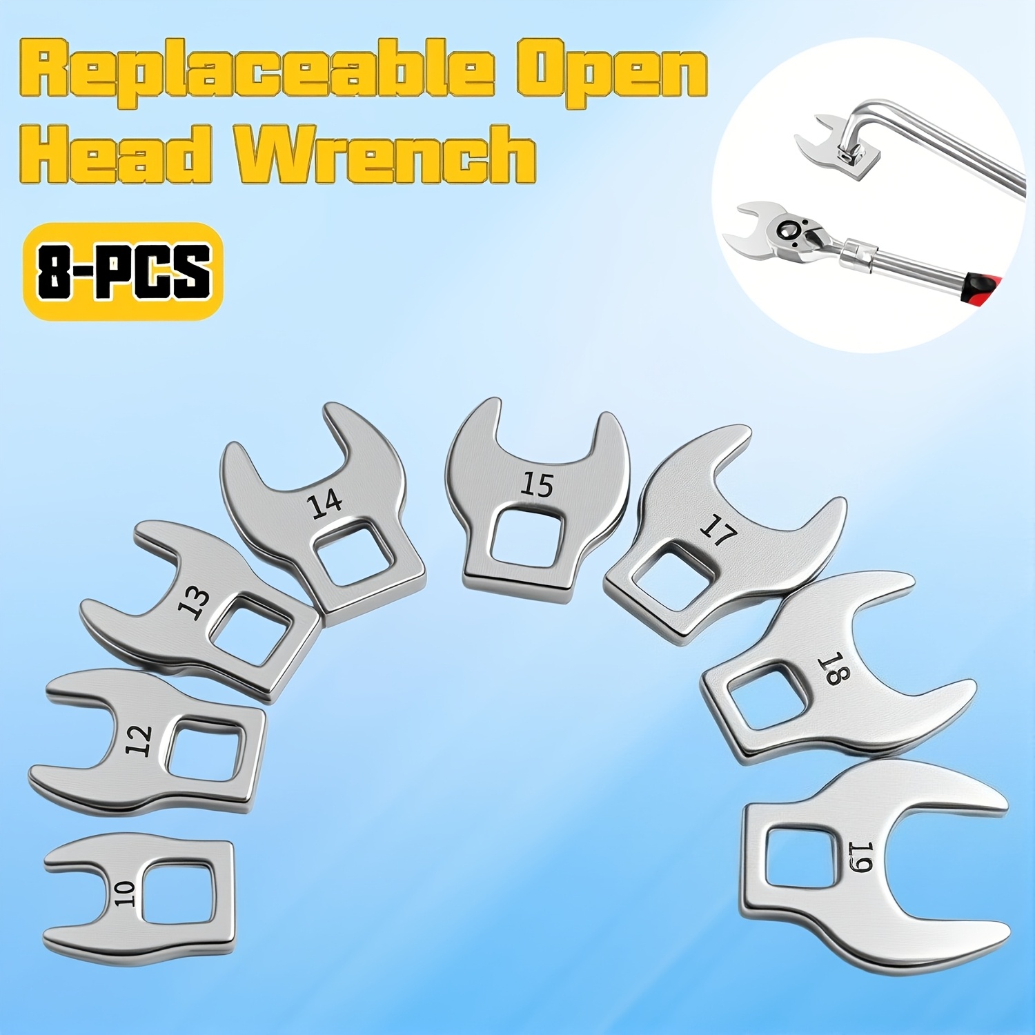 Interchangeable Head Torque Wrench Open - Zestaw 8 wymiennych kluczy dynamometrycznych 3/8